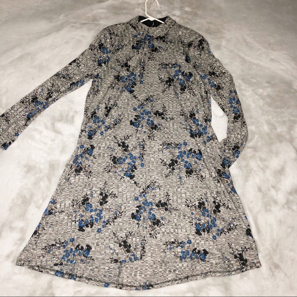 Dress Fifth & Park Grey Long Sleeve Ribbed Floral